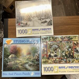 Lot of 3 SEALED Puzzles Bits & Pieces Cats Christmas Boehme 1000 Pcs